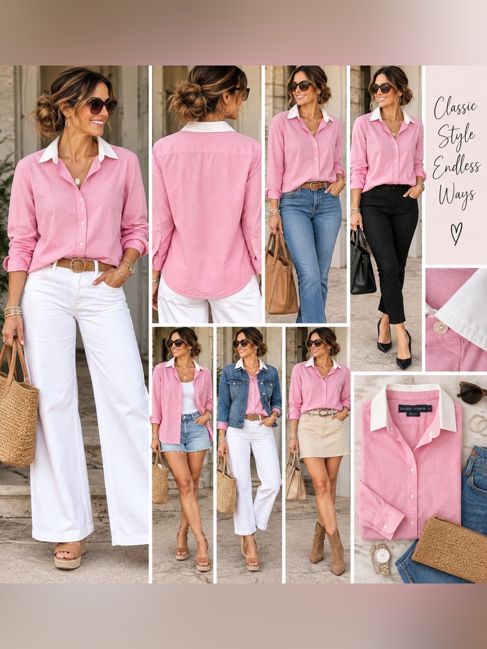 Ralph Lauren Pink Button-Down Shirt with White Collar